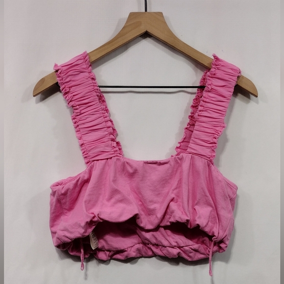 Free People Ruffle Cropped Tank Top Women's XS Pink Barbiecore Retro Casual - Picture 4 of 6